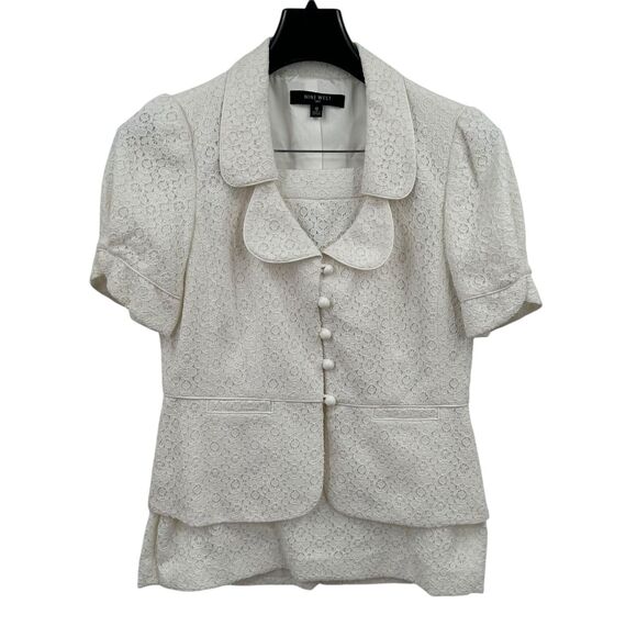 Nine West Pants - Nine West Pencil skirt Suit Size 10 2pc White Lace Short Sleeve Tea Wedding